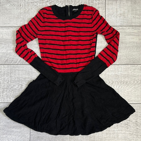 Express Women's Red and Black Striped Mini Dress - Picture 1 of 8